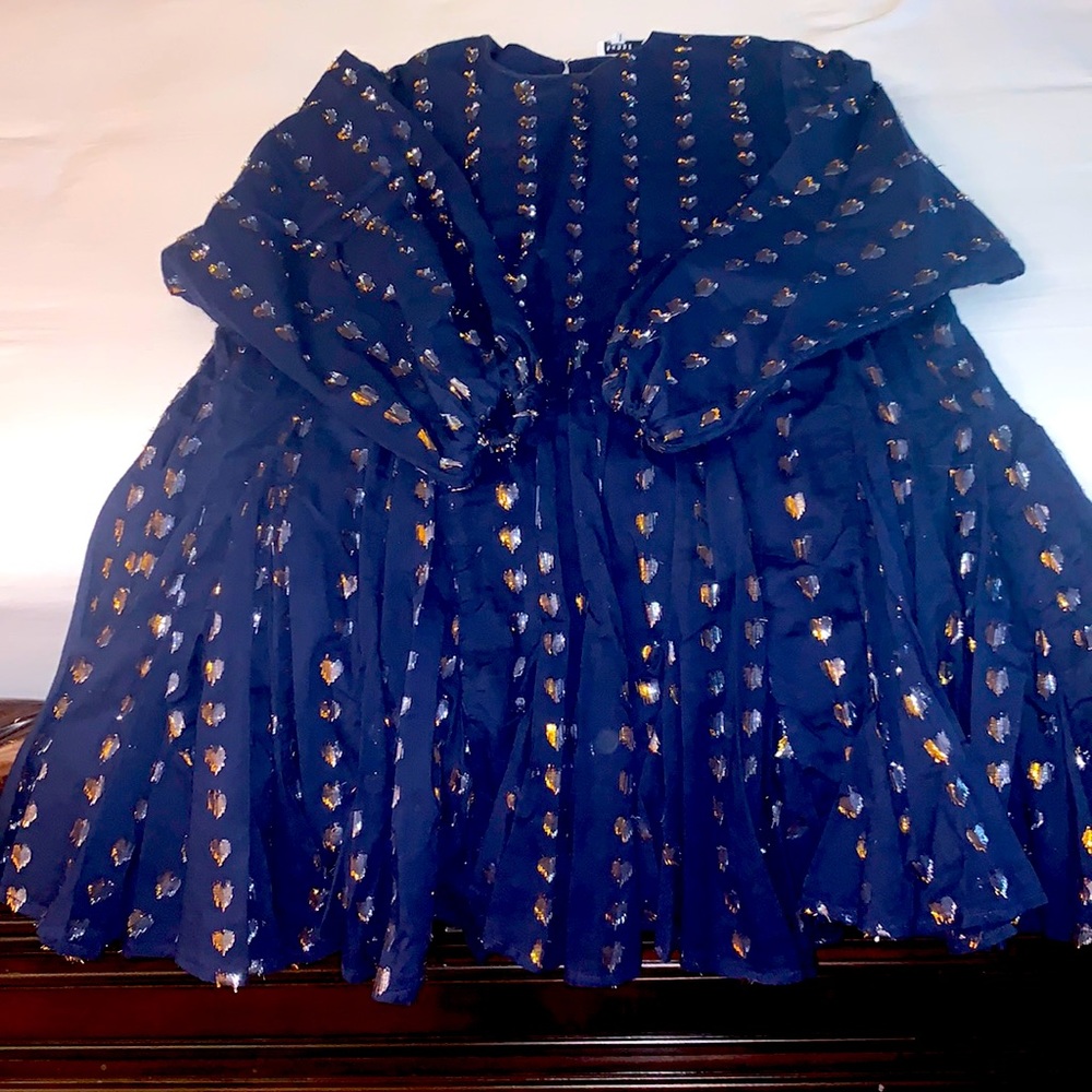 RHODE Ella belted printed cotton mini dress navy blue used size xs.